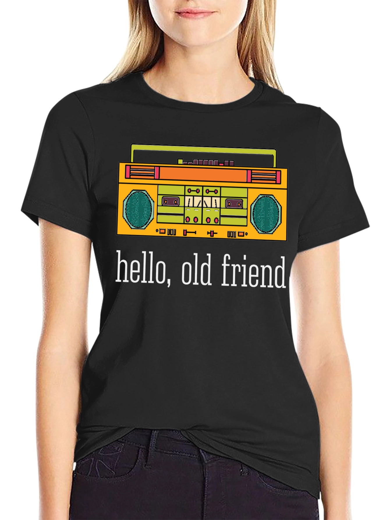 Retro Boombox Graphic T-Shirt - Hello Old Friend