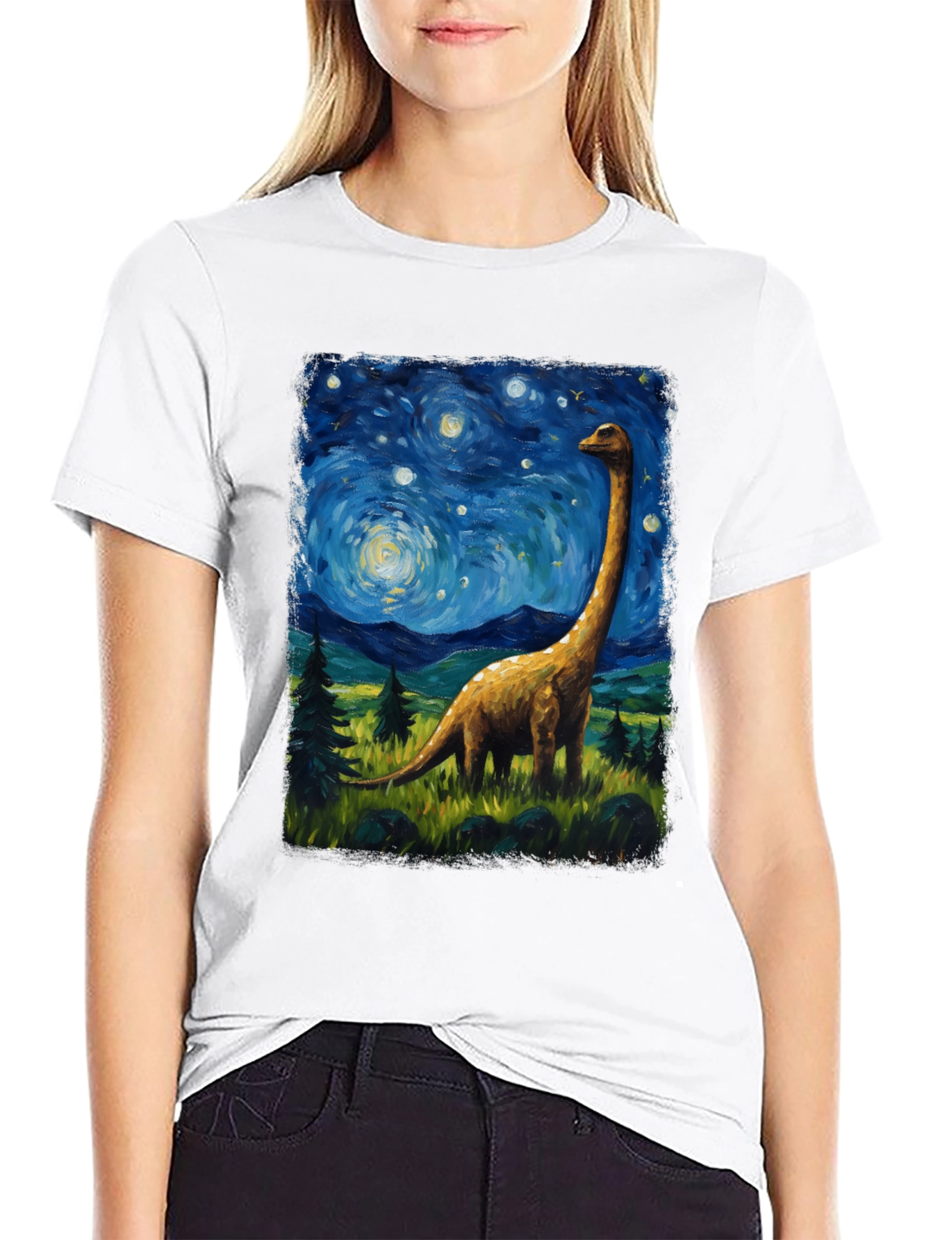 Starry Night Brontosaurus Graphic T-Shirt