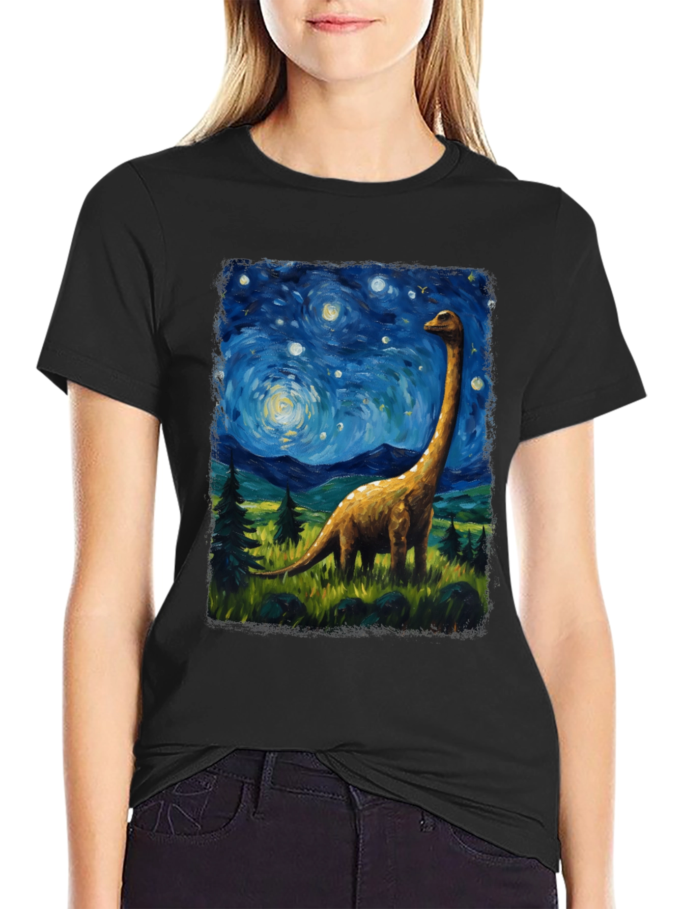 Starry Night Brontosaurus Graphic T-Shirt