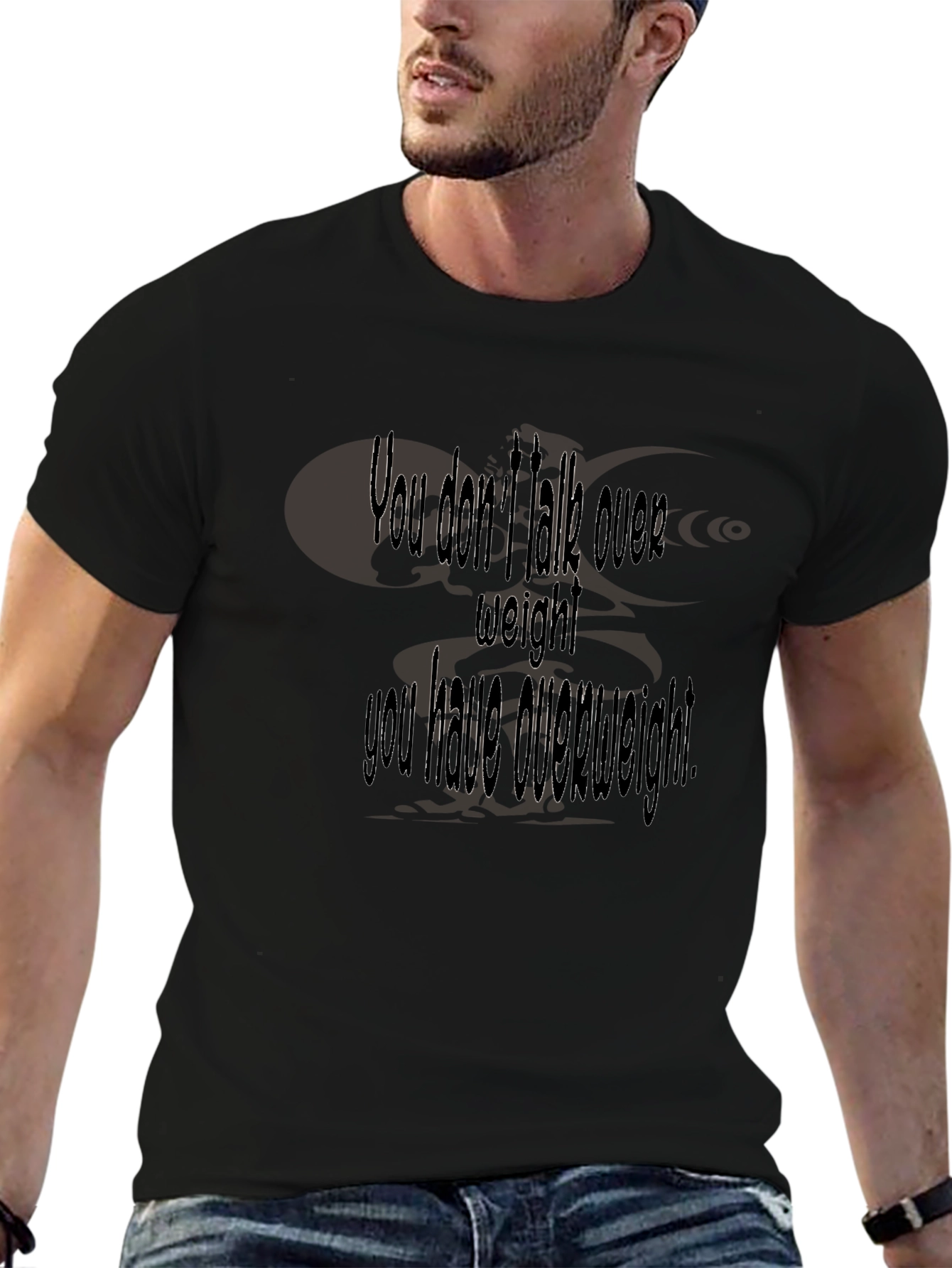 Humorous Overweight Statement Black T-Shirt