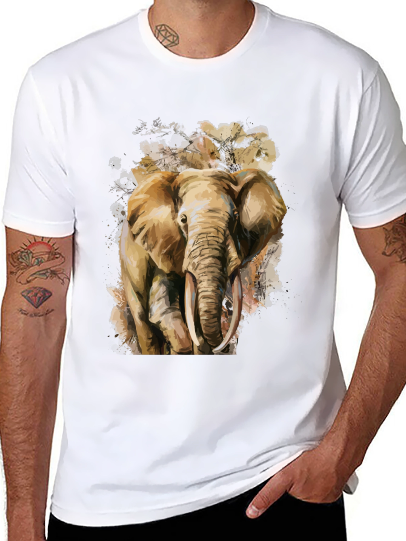 Elephant Graphic Tee - Artistic Mens T-Shirt