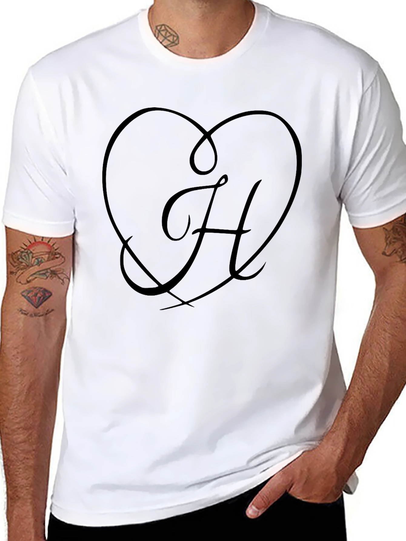 Heart & Initial H Black Graphic Tee Shirt