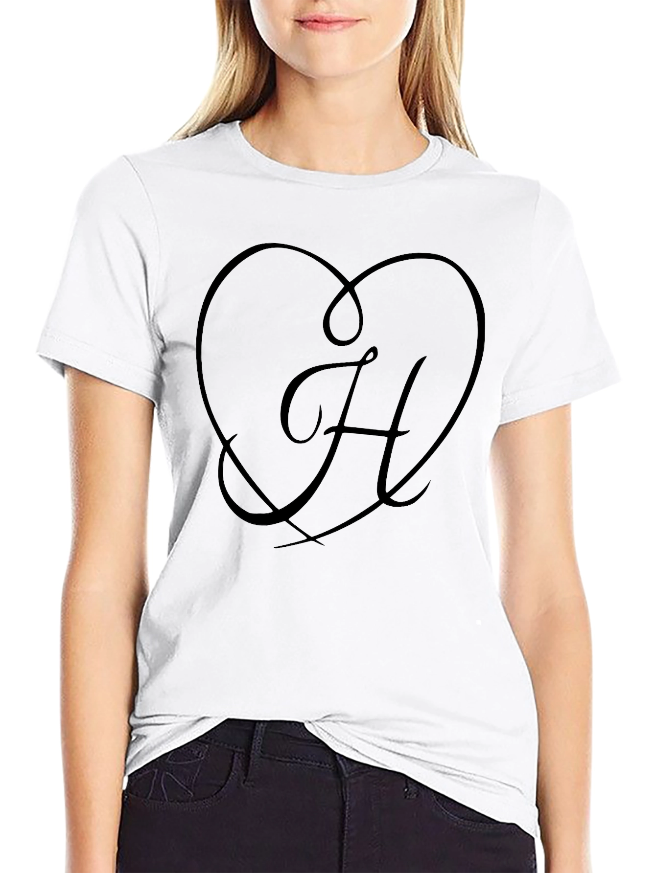 Heart & Initial H Black Graphic Tee Shirt