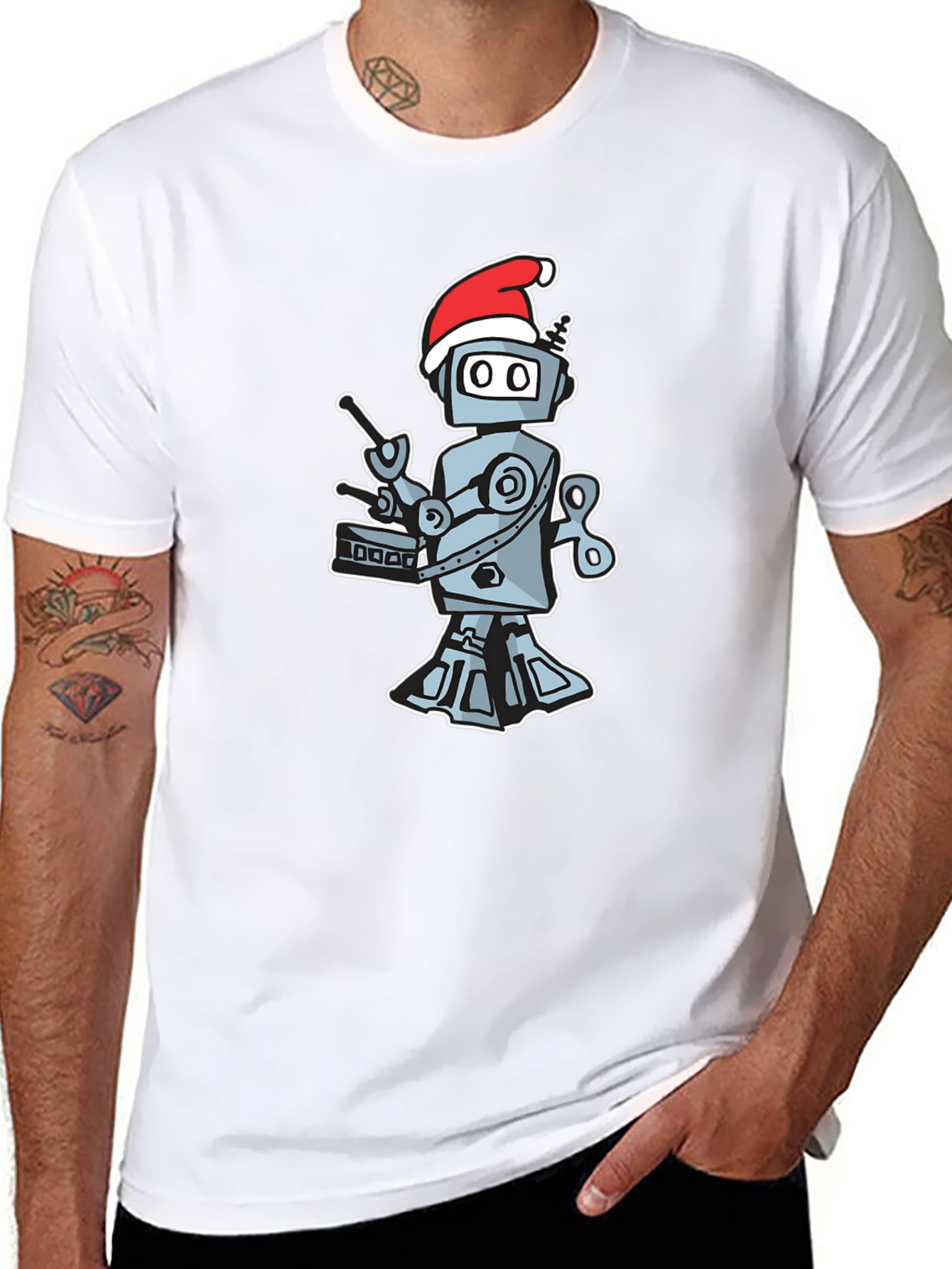 Robot Drummer Christmas Tee