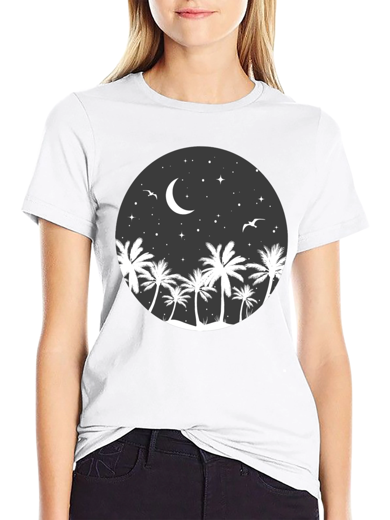 Palm Tree Moon Graphic Tee - Coastal Night