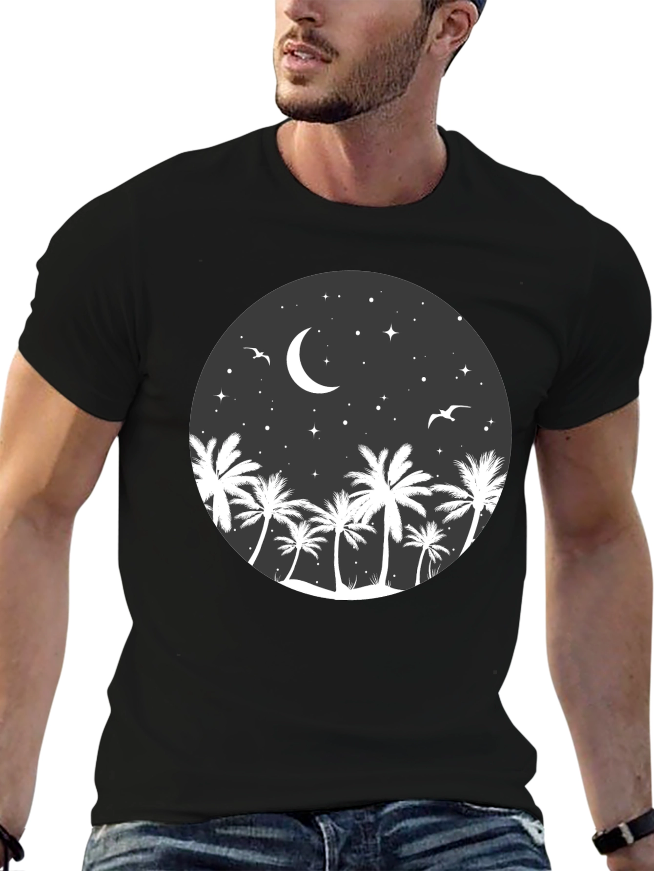 Palm Tree Moon Graphic Tee - Coastal Night