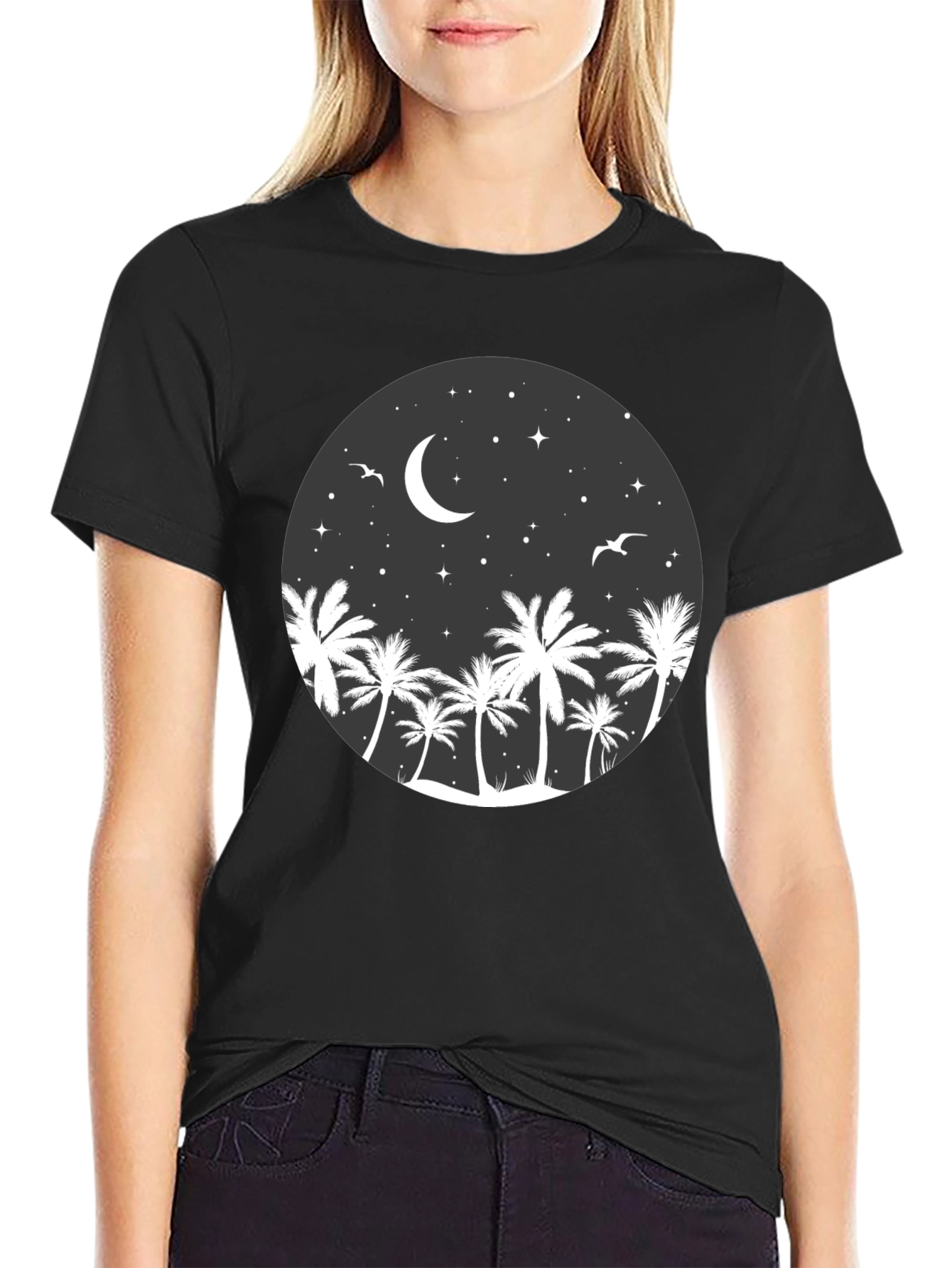 Palm Tree Moon Graphic Tee - Coastal Night