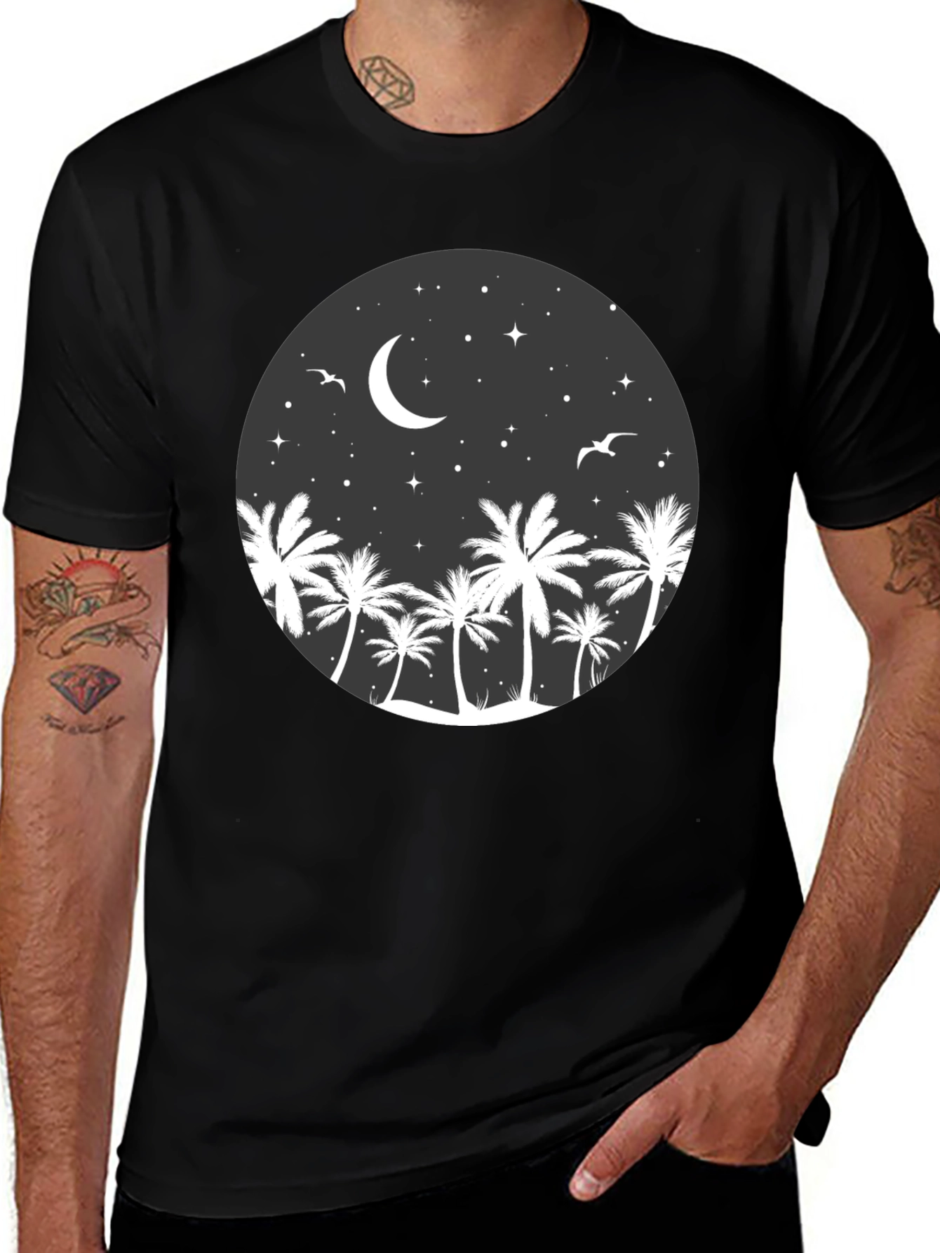 Palm Tree Moon Graphic Tee - Coastal Night
