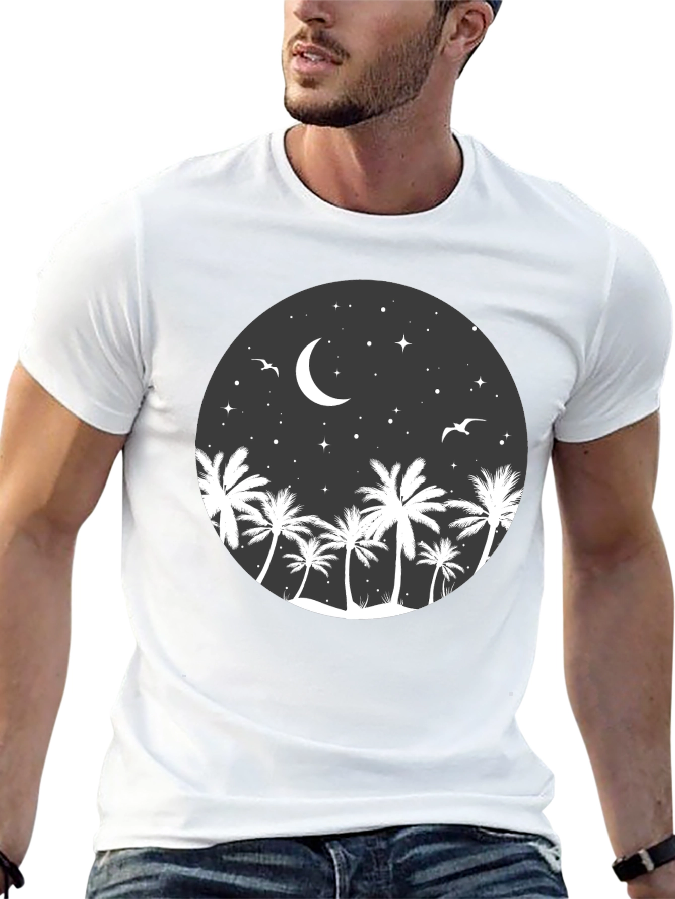 Palm Tree Moon Graphic Tee - Coastal Night