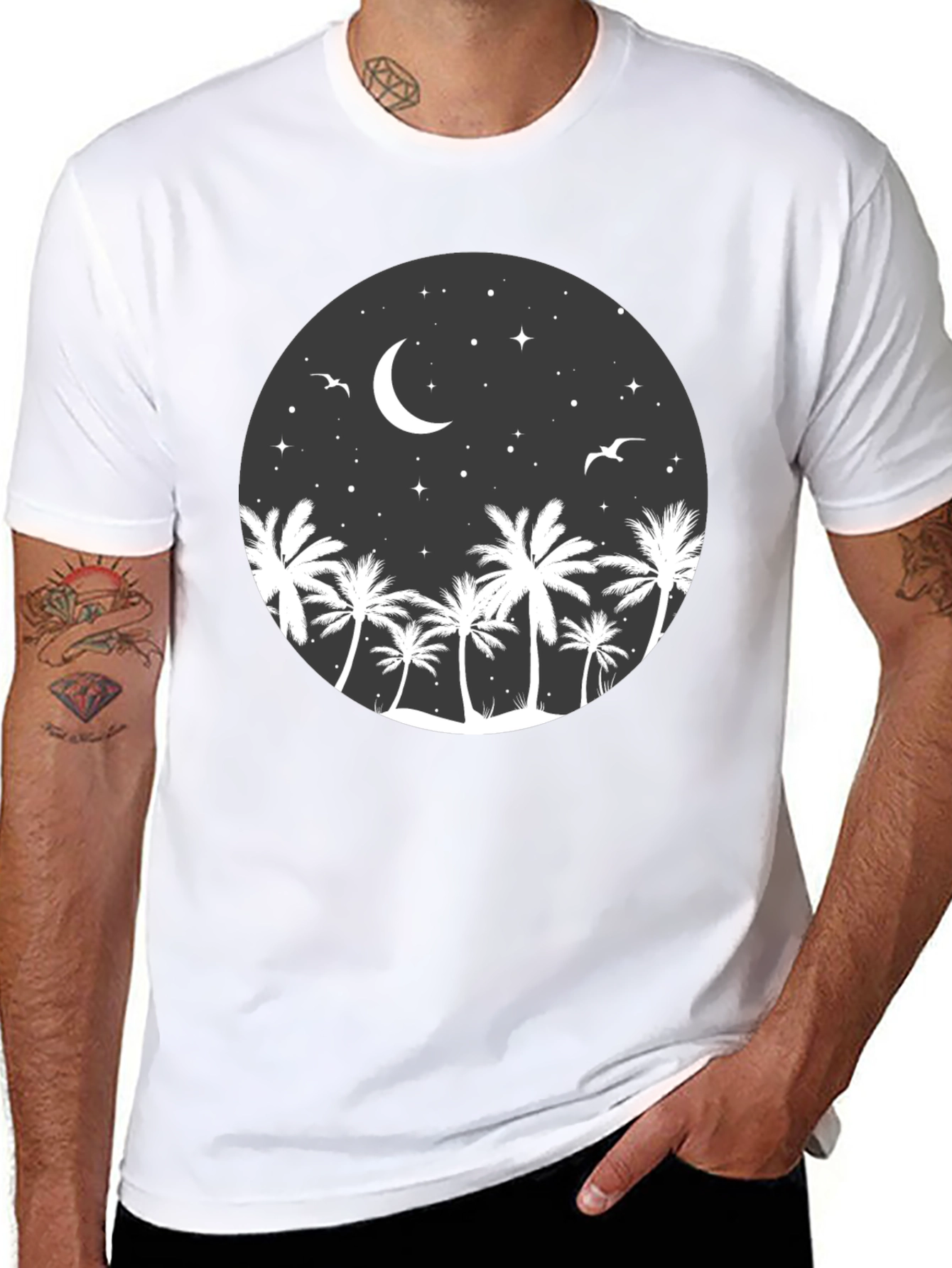 Palm Tree Moon Graphic Tee - Coastal Night