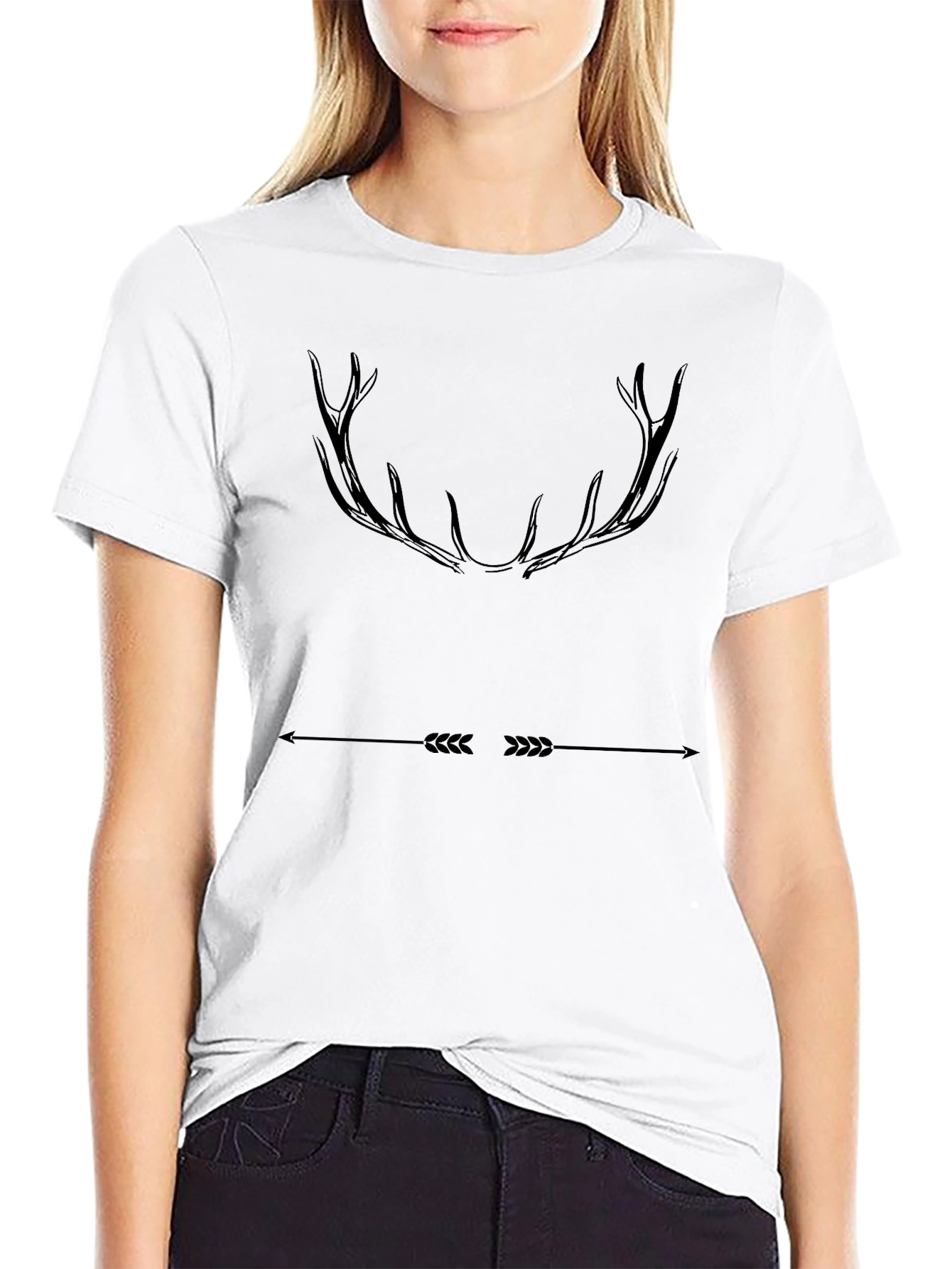 Mens Black T-Shirt Antler Arrow Graphic Tee