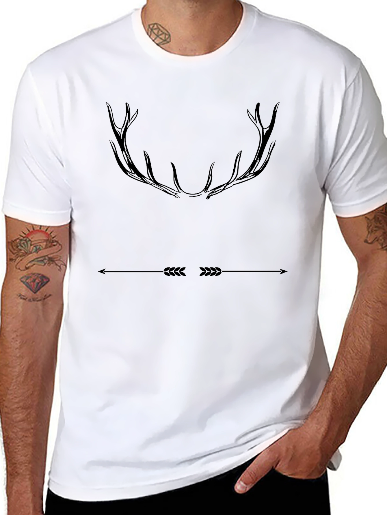 Mens Black T-Shirt Antler Arrow Graphic Tee