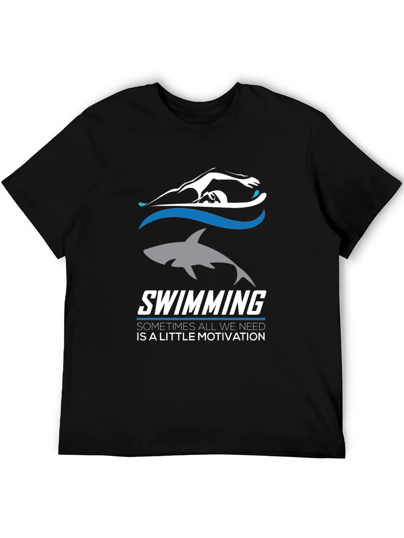 Swimming Motivation T-Shirt: Shark & Swimmer Design