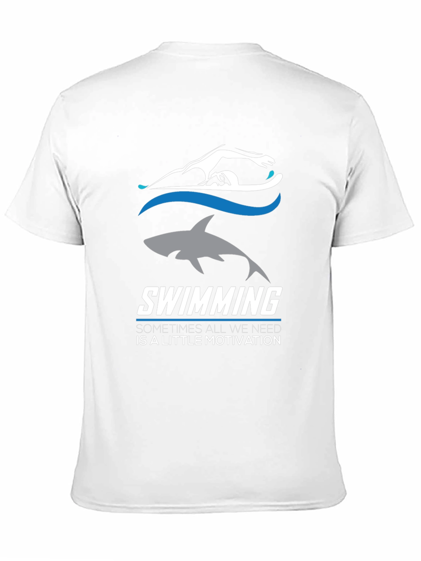 Swimming Motivation T-Shirt: Shark & Swimmer Design