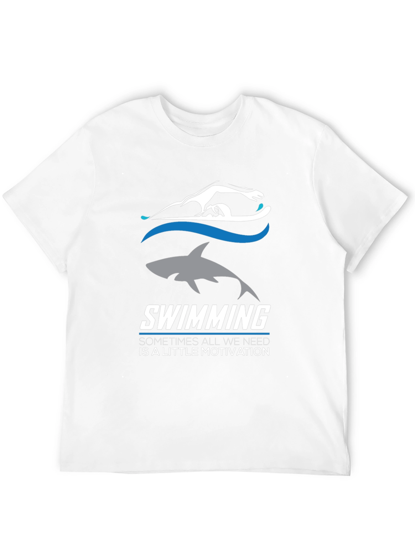 Swimming Motivation T-Shirt: Shark & Swimmer Design