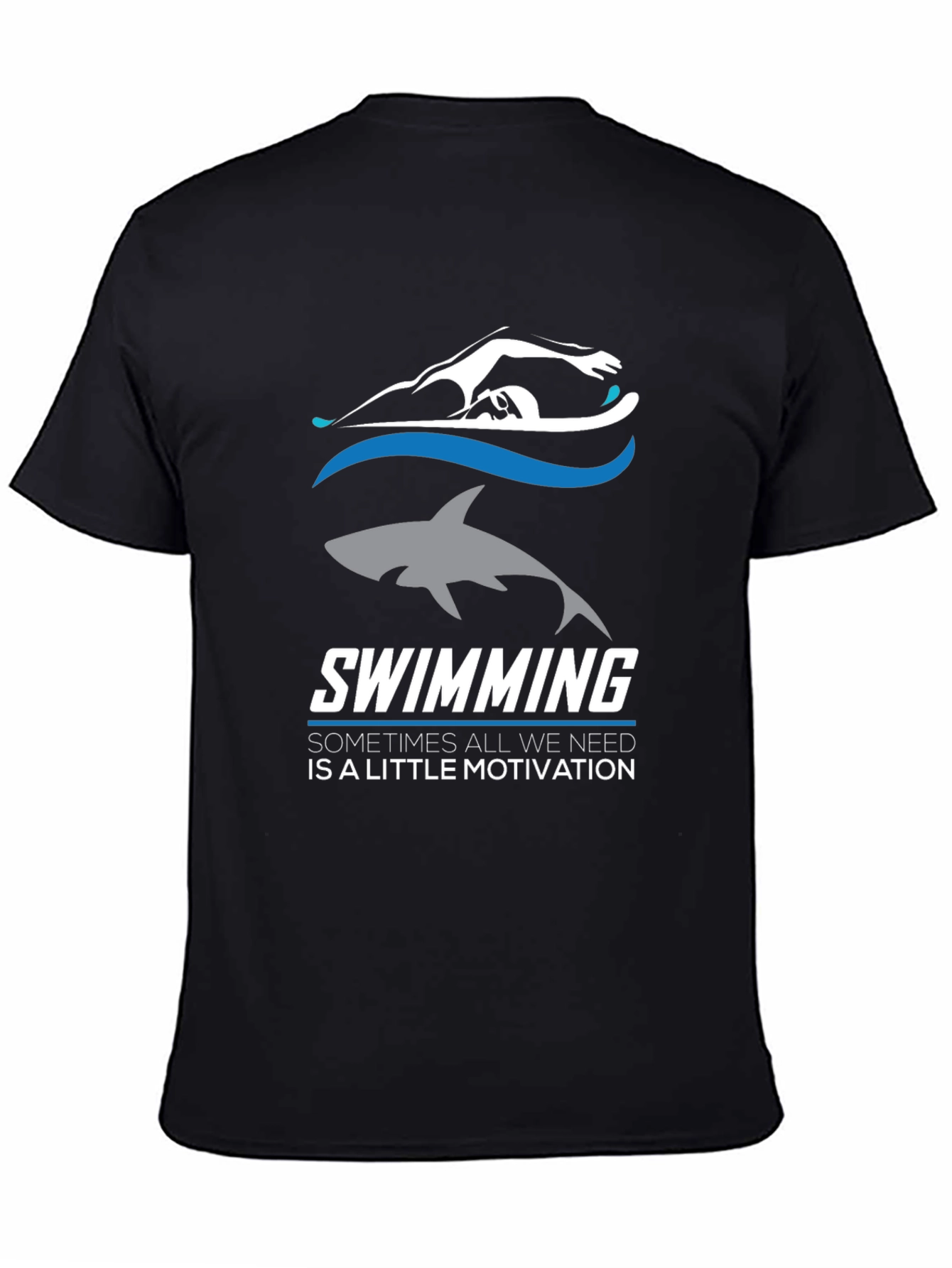 Swimming Motivation T-Shirt: Shark & Swimmer Design