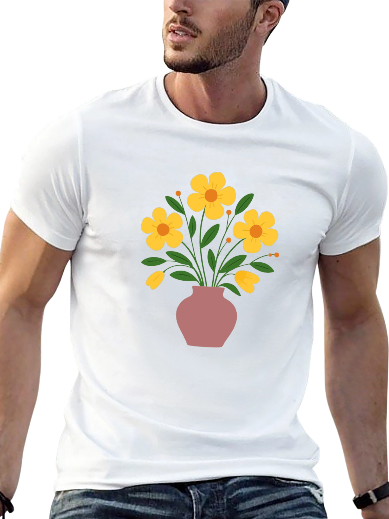 Floral Vase Graphic Tee - Stylish Casual Wear