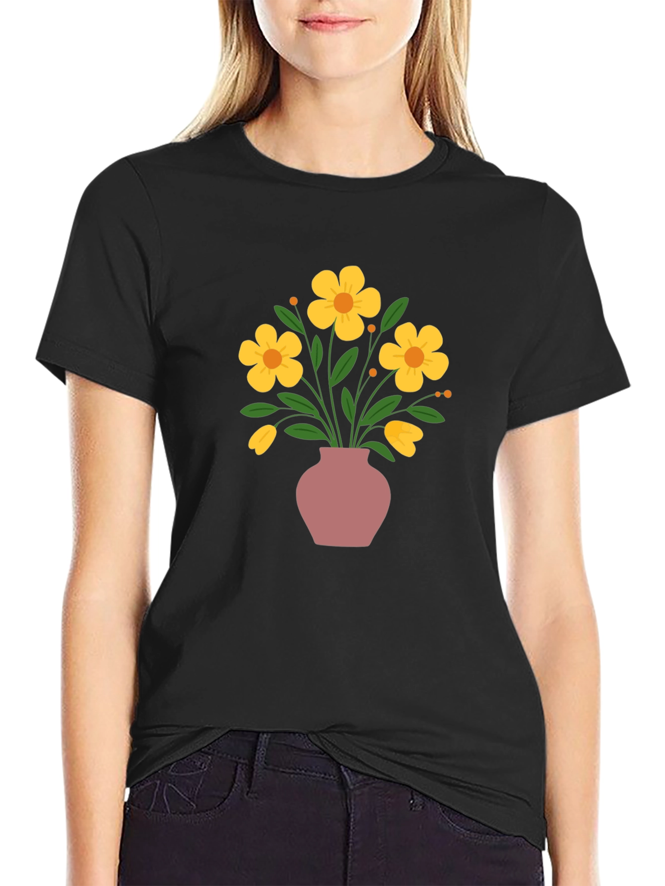 Floral Vase Graphic Tee - Stylish Casual Wear