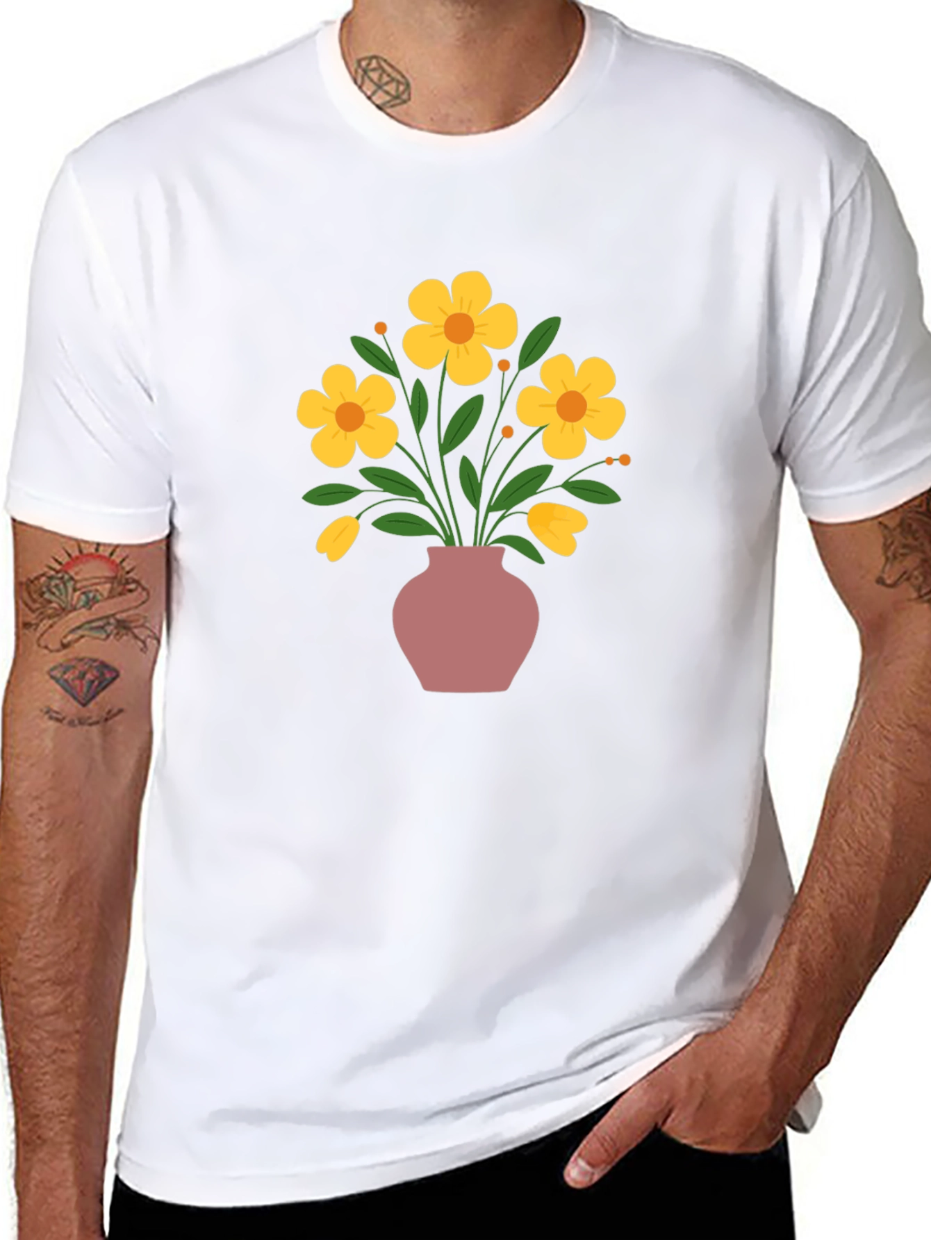 Floral Vase Graphic Tee - Stylish Casual Wear