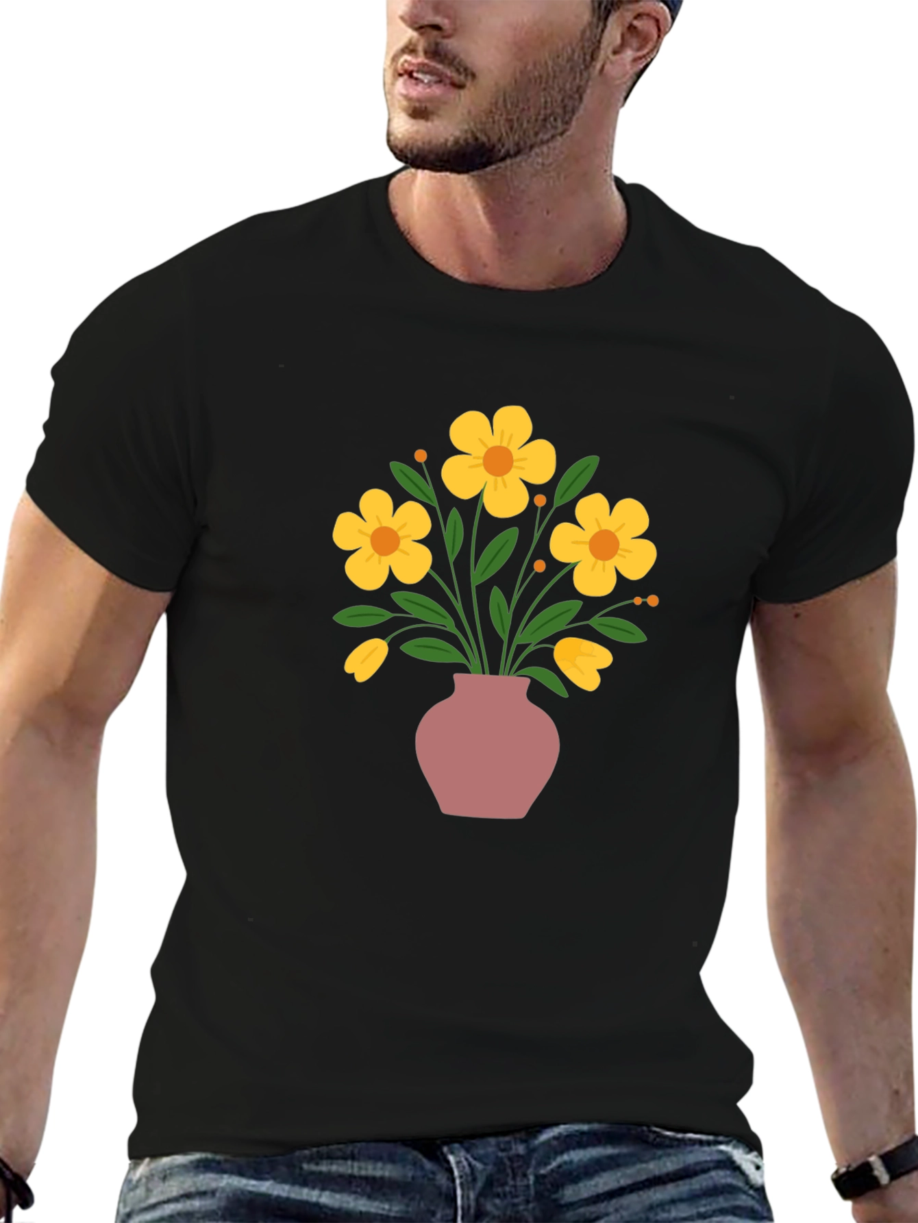 Floral Vase Graphic Tee - Stylish Casual Wear