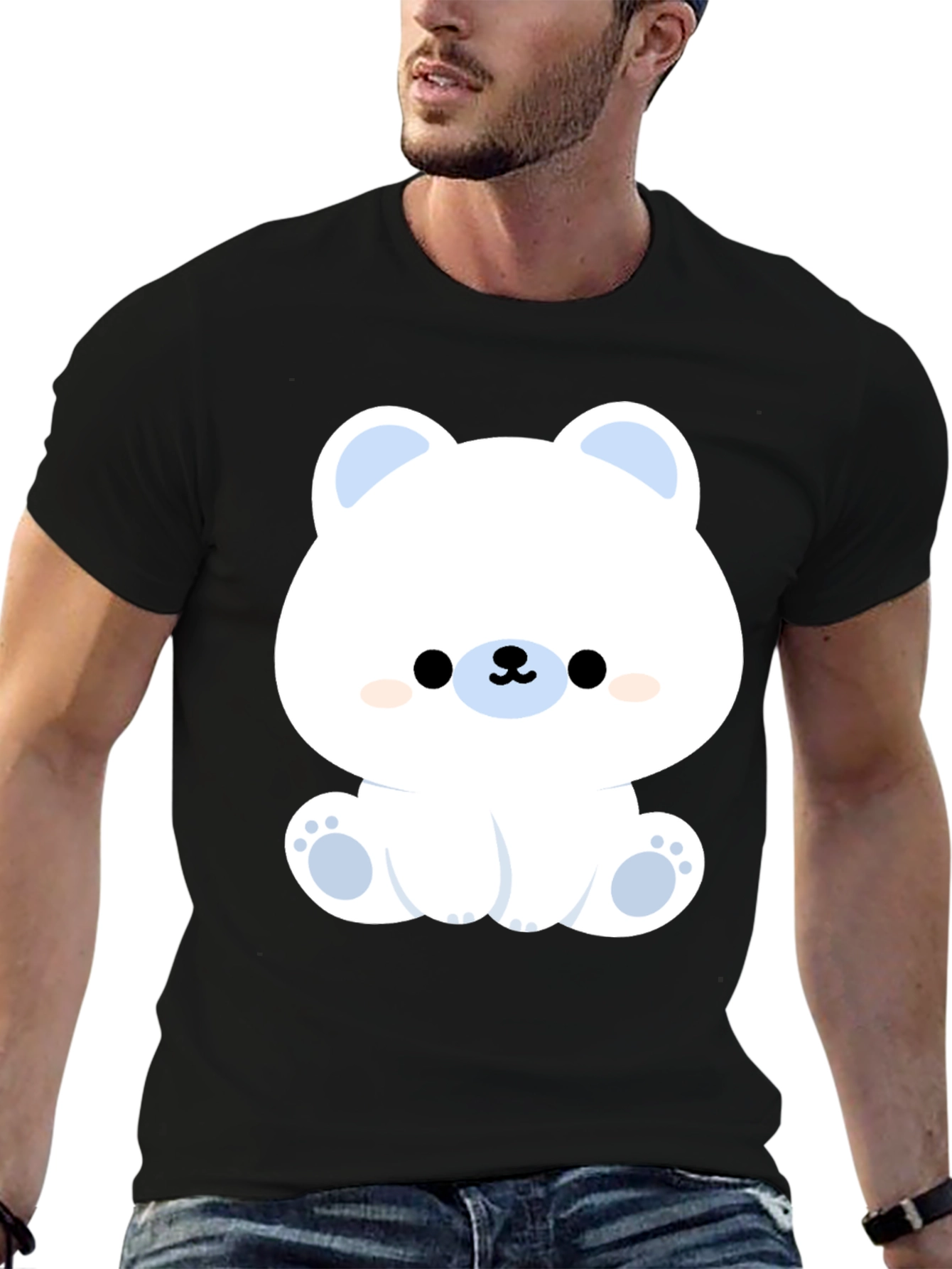 Cute Polar Bear Graphic Tee - Black Cotton T-Shirt
