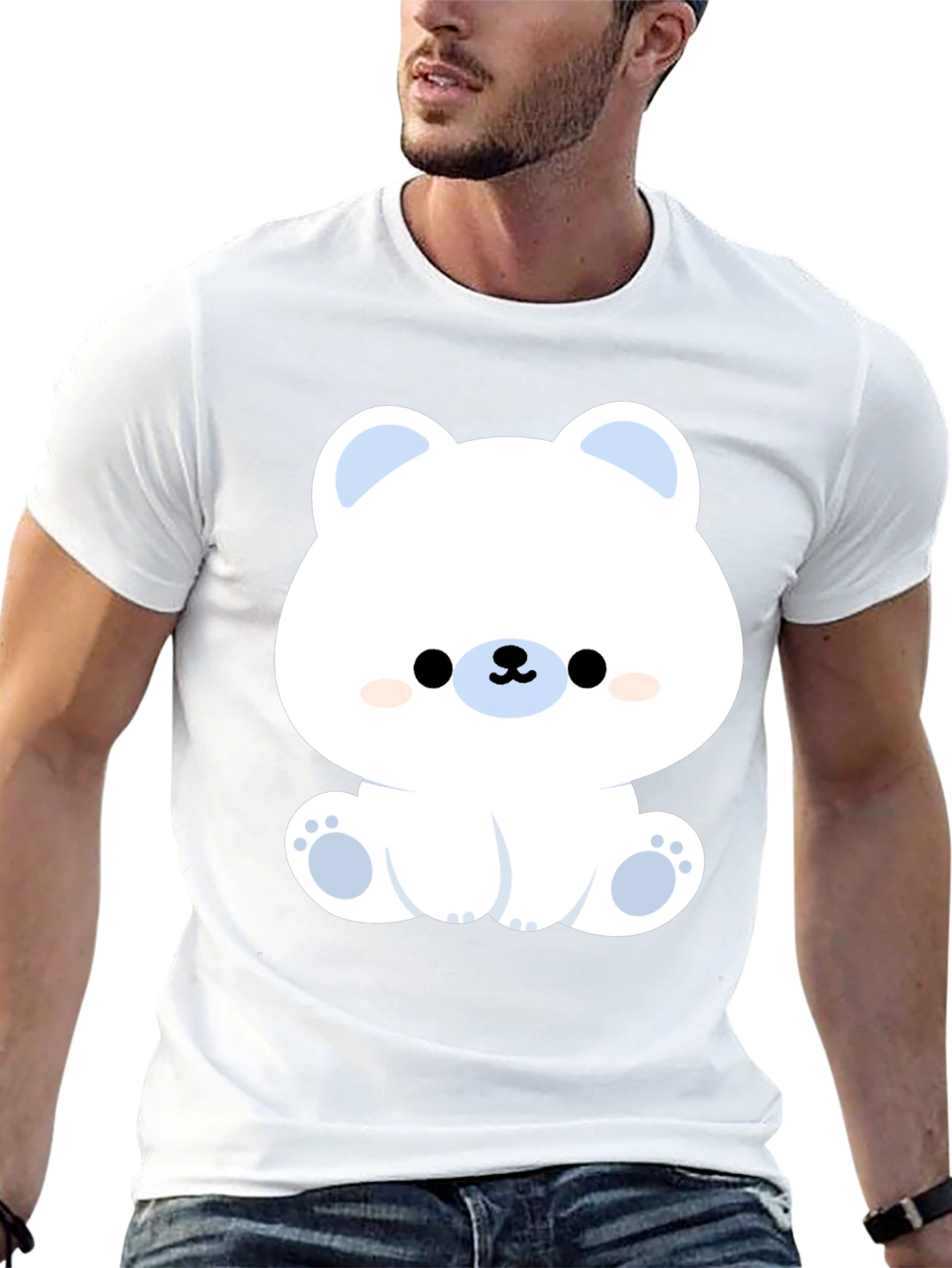 Cute Polar Bear Graphic Tee - Black Cotton T-Shirt
