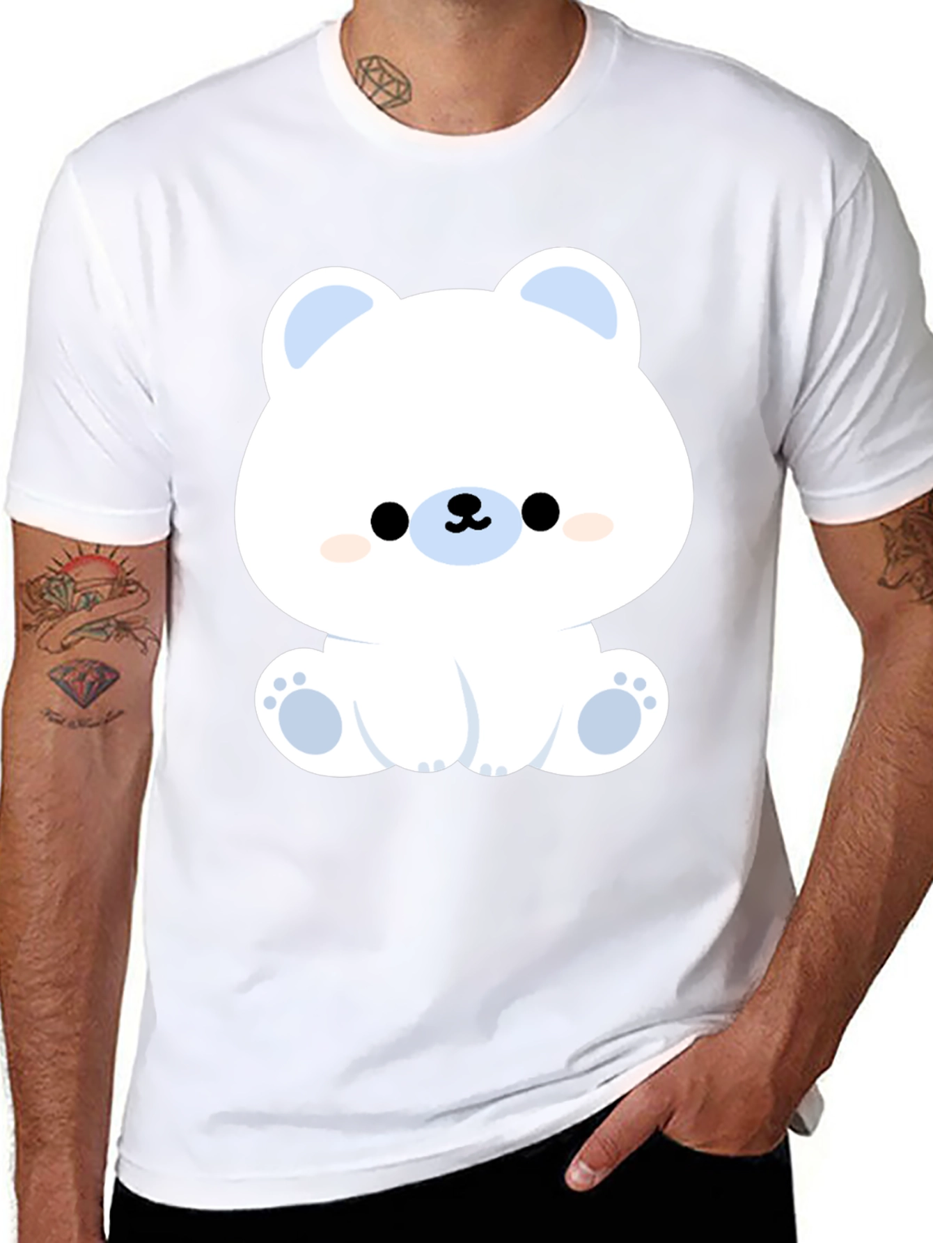 Cute Polar Bear Graphic Tee - Black Cotton T-Shirt