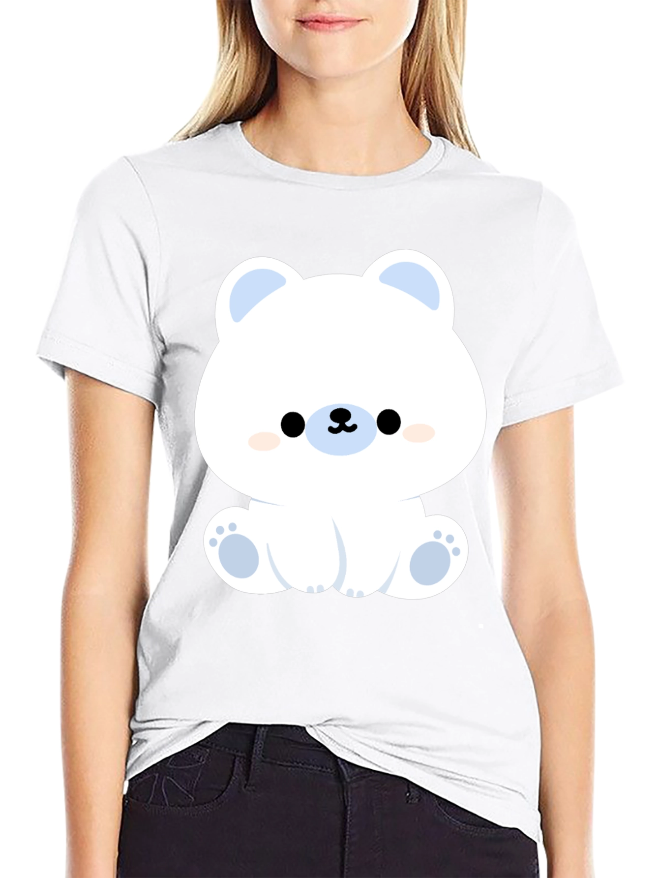Cute Polar Bear Graphic Tee - Black Cotton T-Shirt