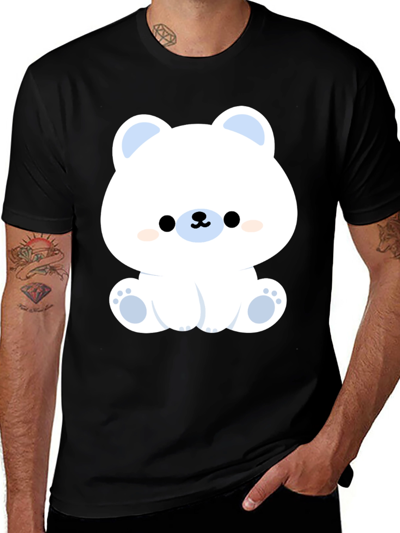 Cute Polar Bear Graphic Tee - Black Cotton T-Shirt