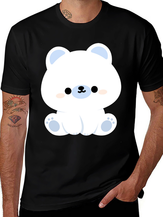 Cute Polar Bear Graphic Tee - Black Cotton T-Shirt