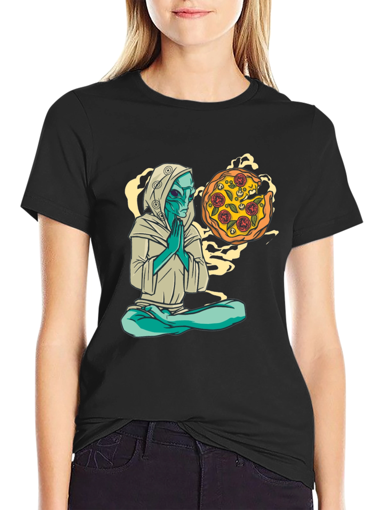 Alien Pizza Meditating T-Shirt