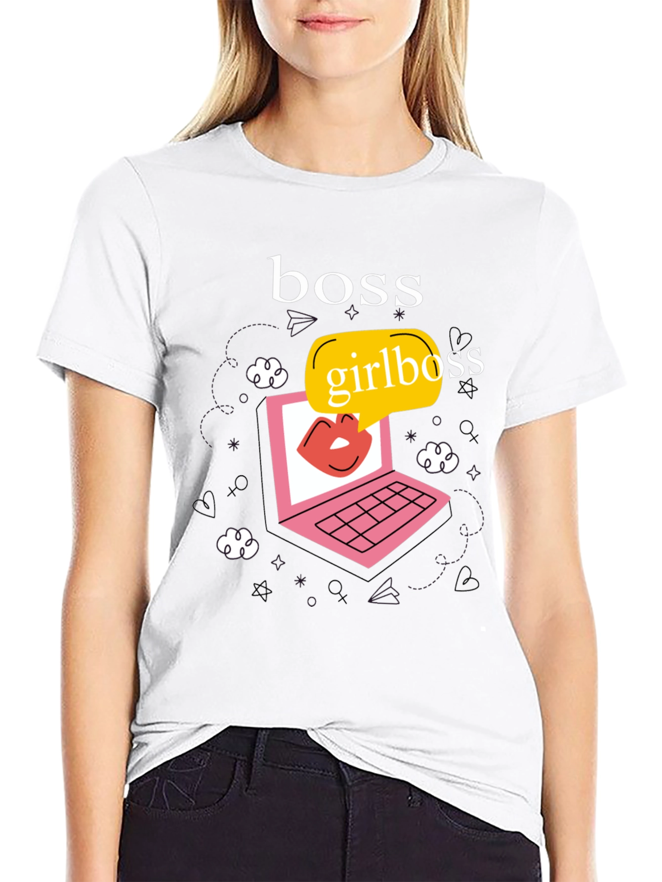 Girlboss Graphic Tee - Trendy Laptop Design T-shirt