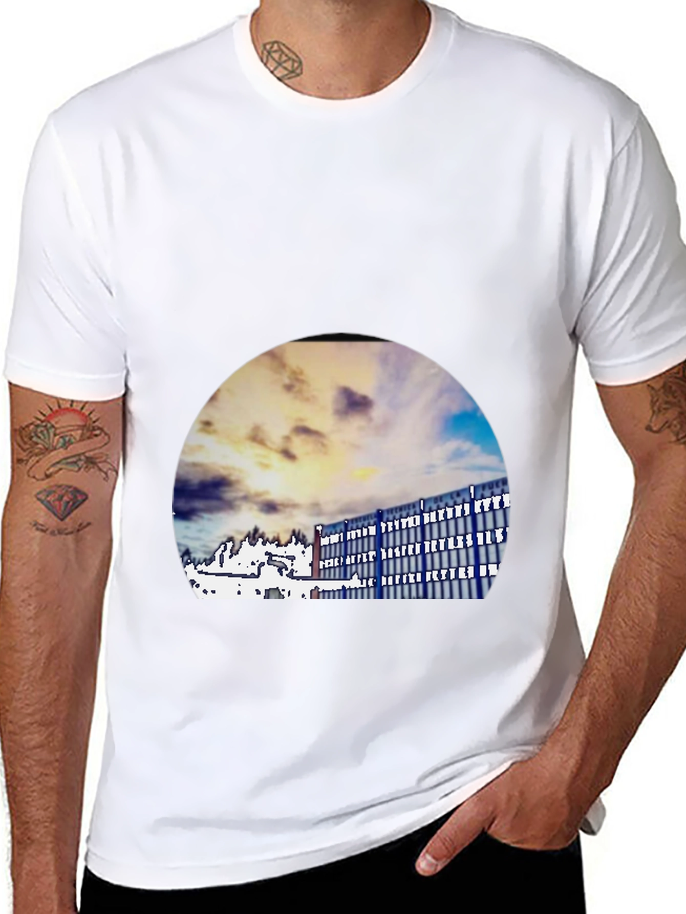 Modern Building Print Black T-Shirt