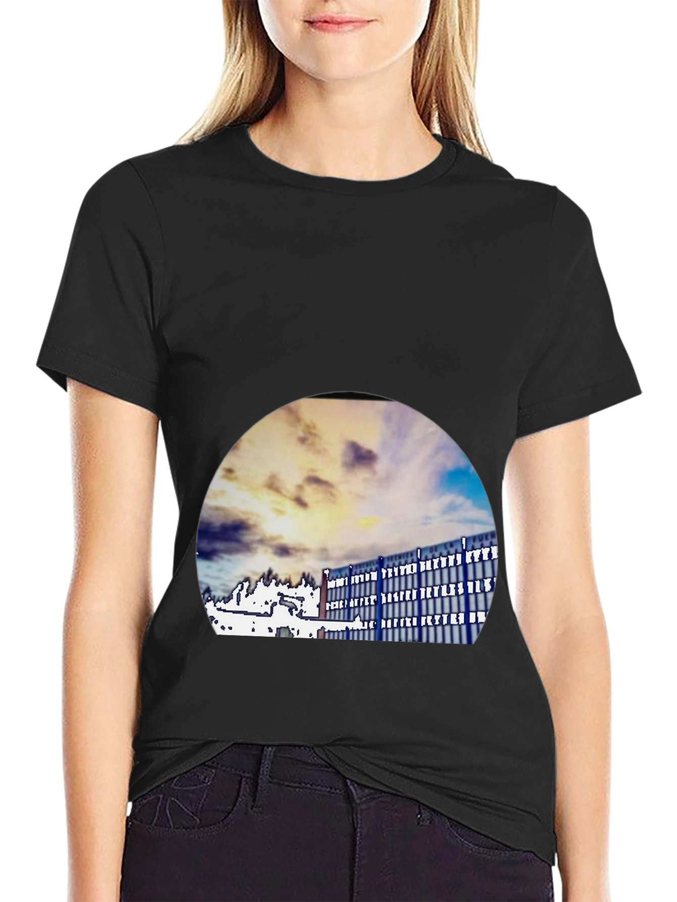 Modern Building Print Black T-Shirt