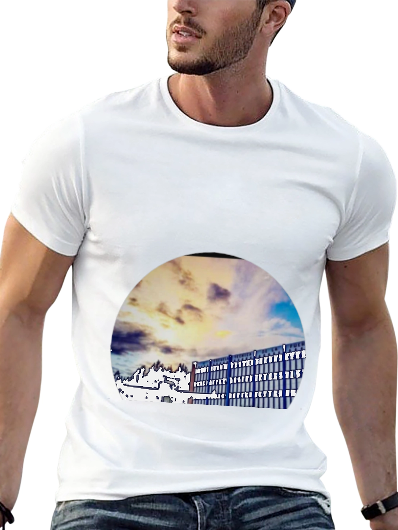 Modern Building Print Black T-Shirt