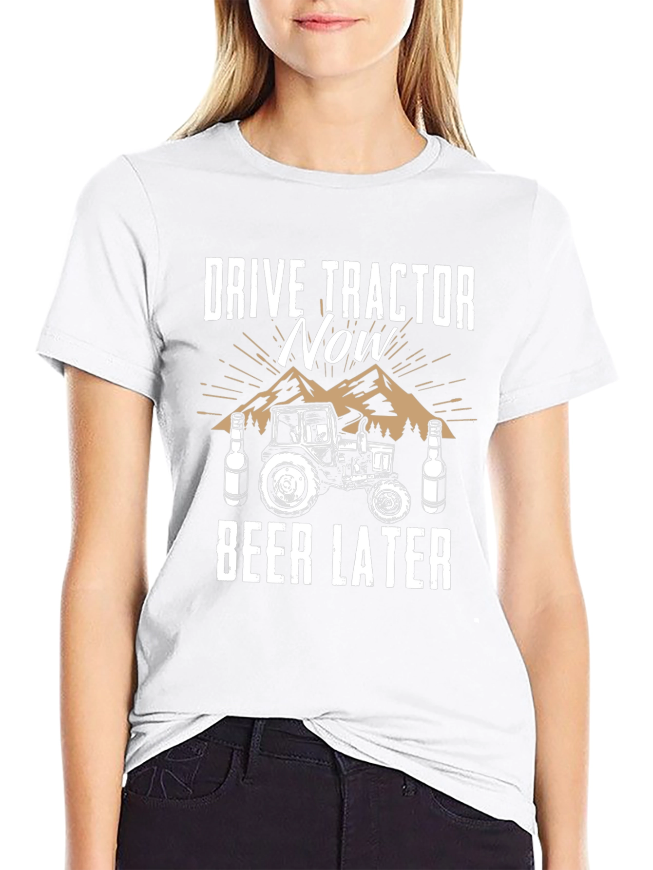 Drive Tractor Now Beer Later Graphic Tee