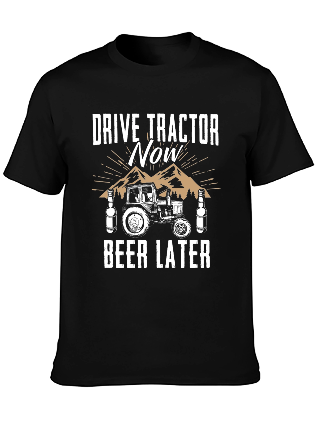 Drive Tractor Now Beer Later Graphic Tee
