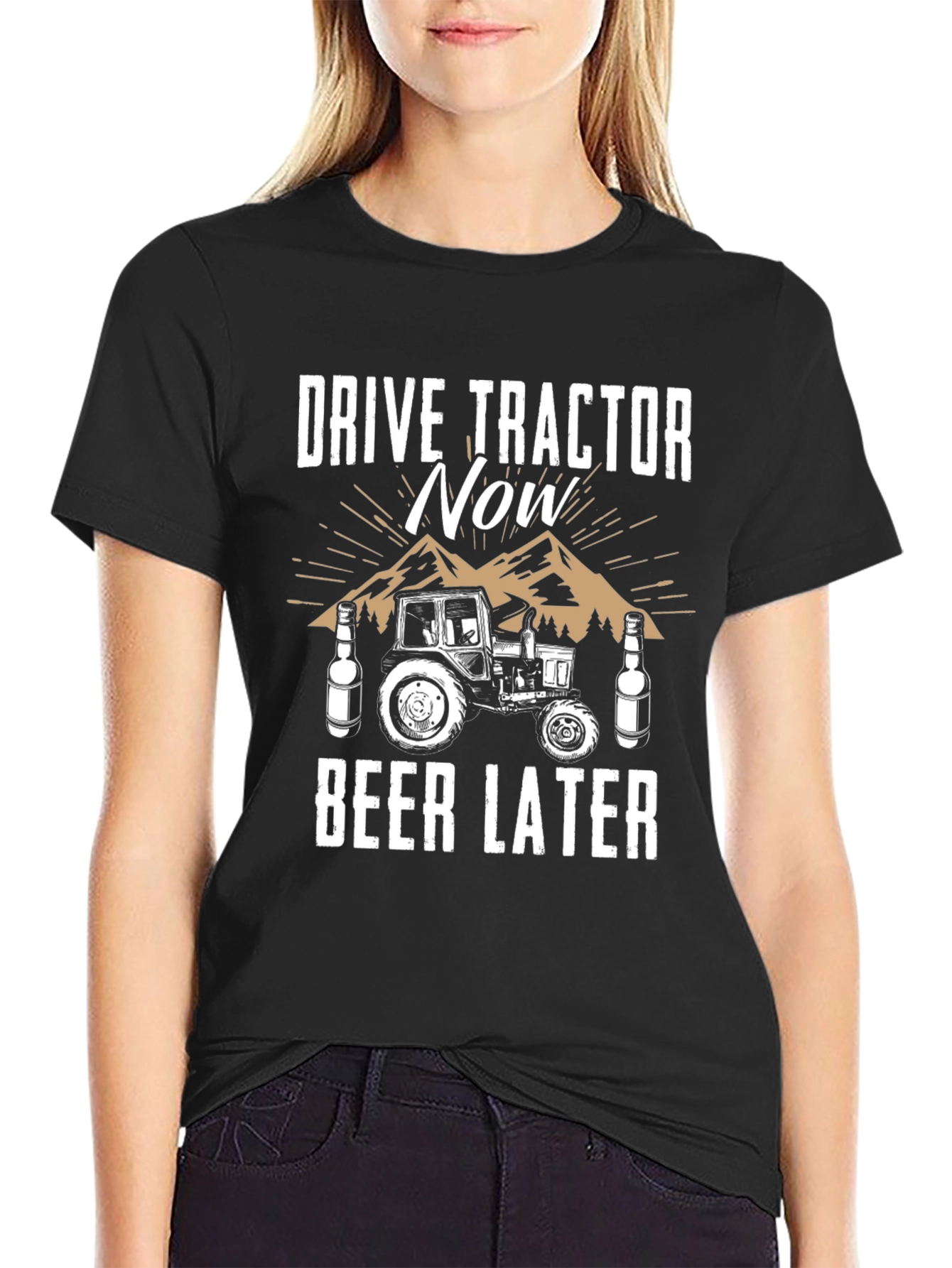 Drive Tractor Now Beer Later Graphic Tee