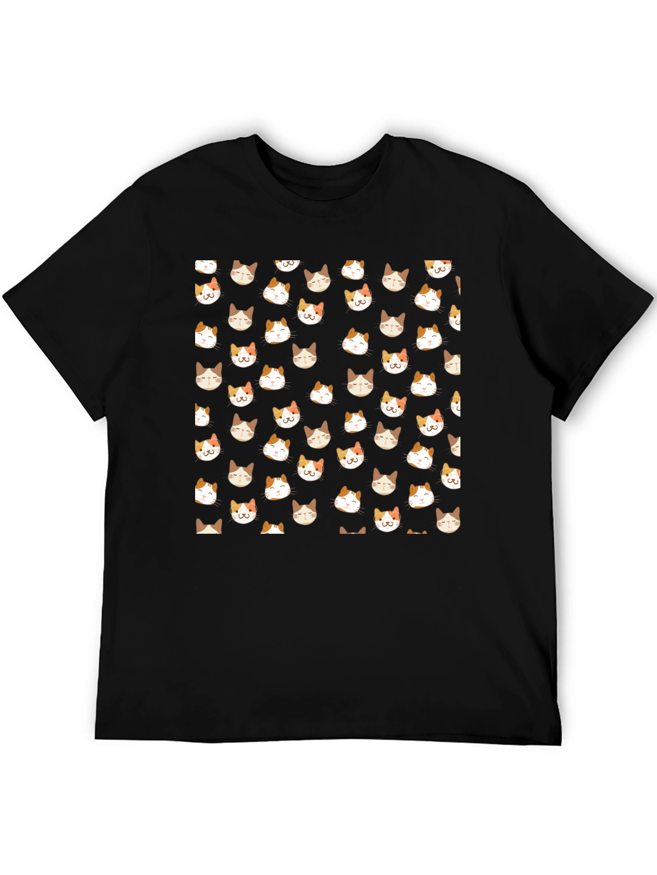 Black T-Shirt with Cat Pattern