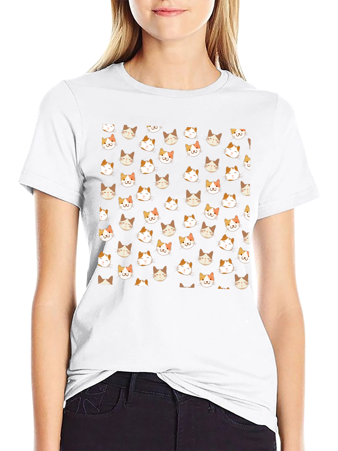 Black T-Shirt with Cat Pattern