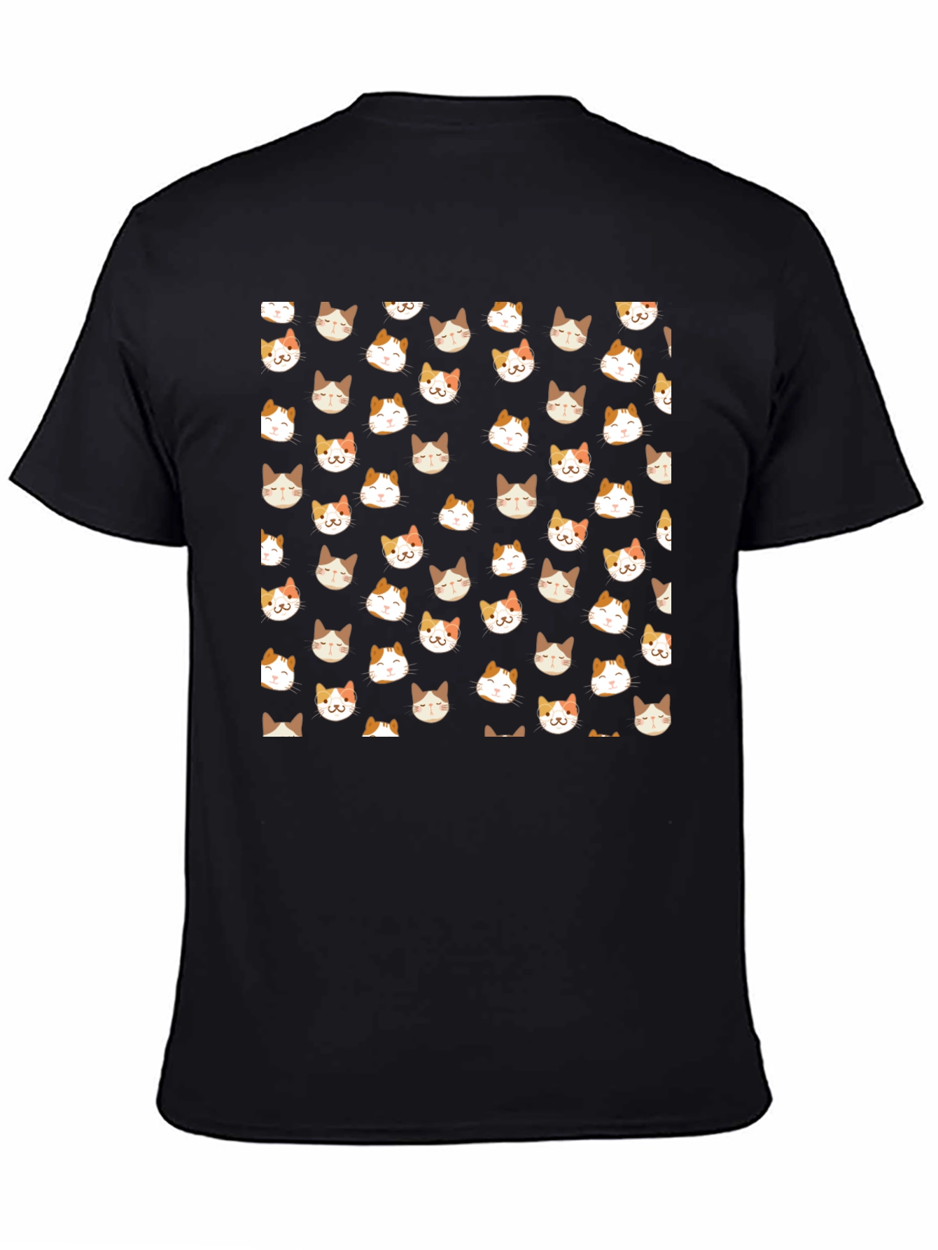 Black T-Shirt with Cat Pattern