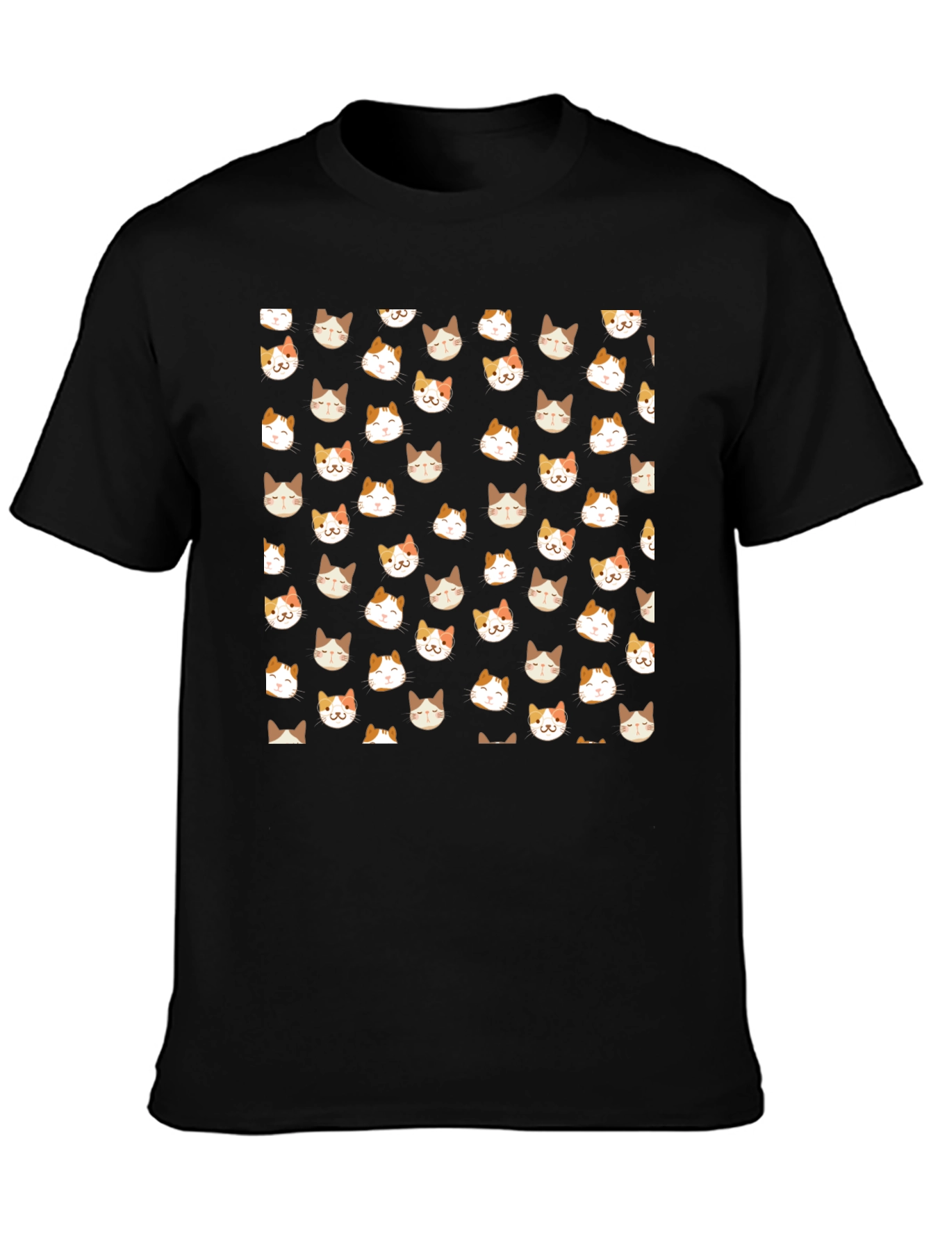 Black T-Shirt with Cat Pattern