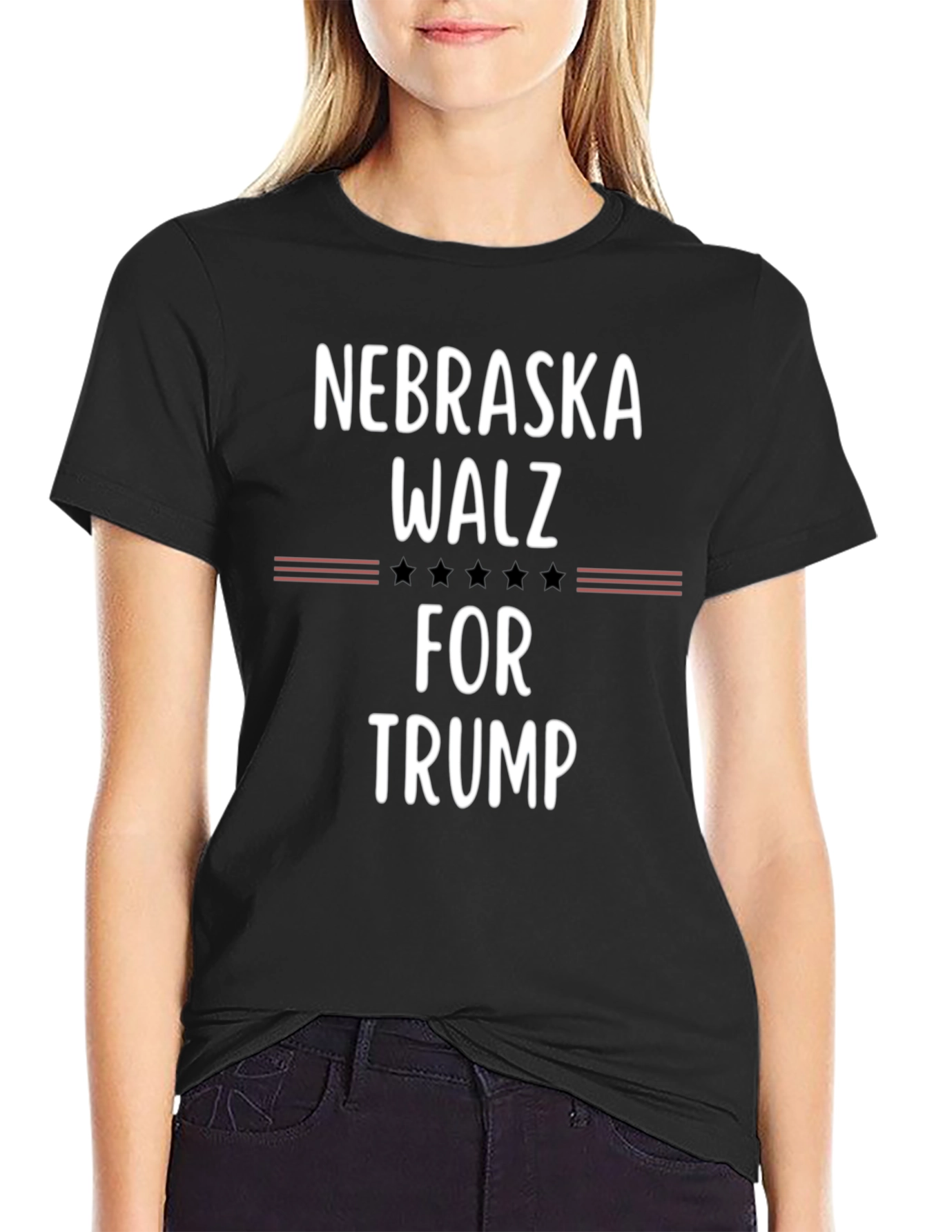 Nebraska Walz For Trump Black T-Shirt