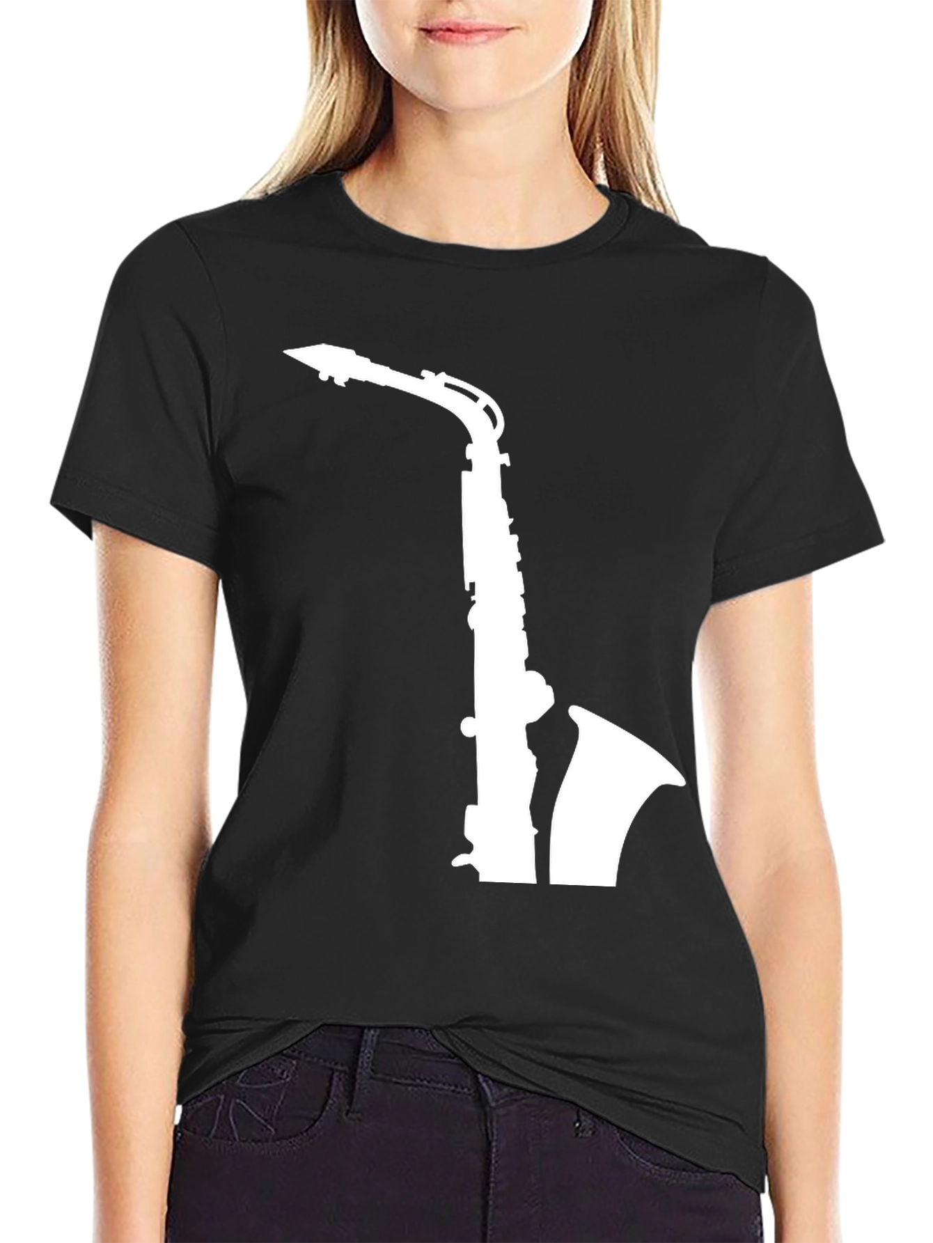 Saxophone Graphic Tee - Black Casual T-Shirt