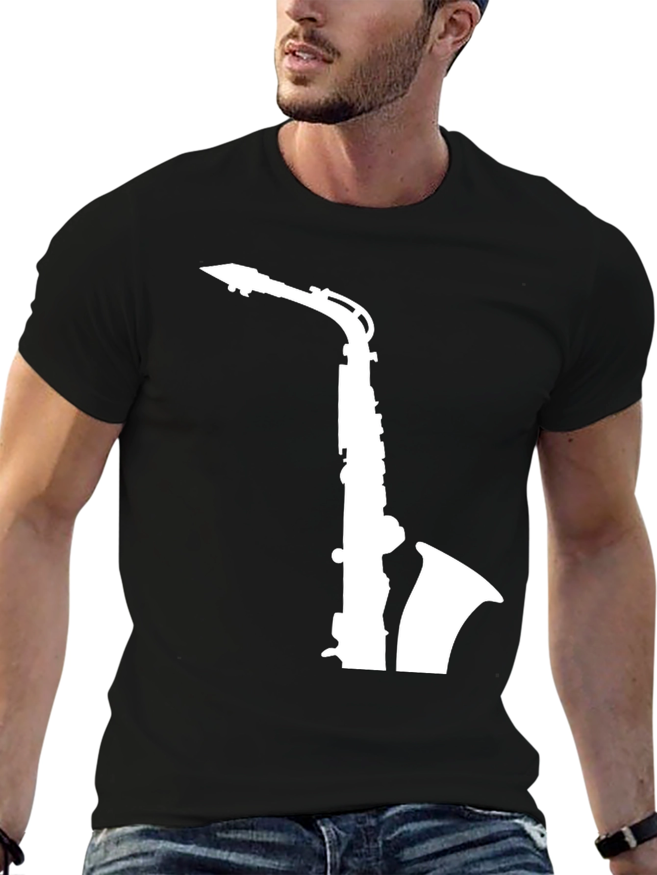 Saxophone Graphic Tee - Black Casual T-Shirt