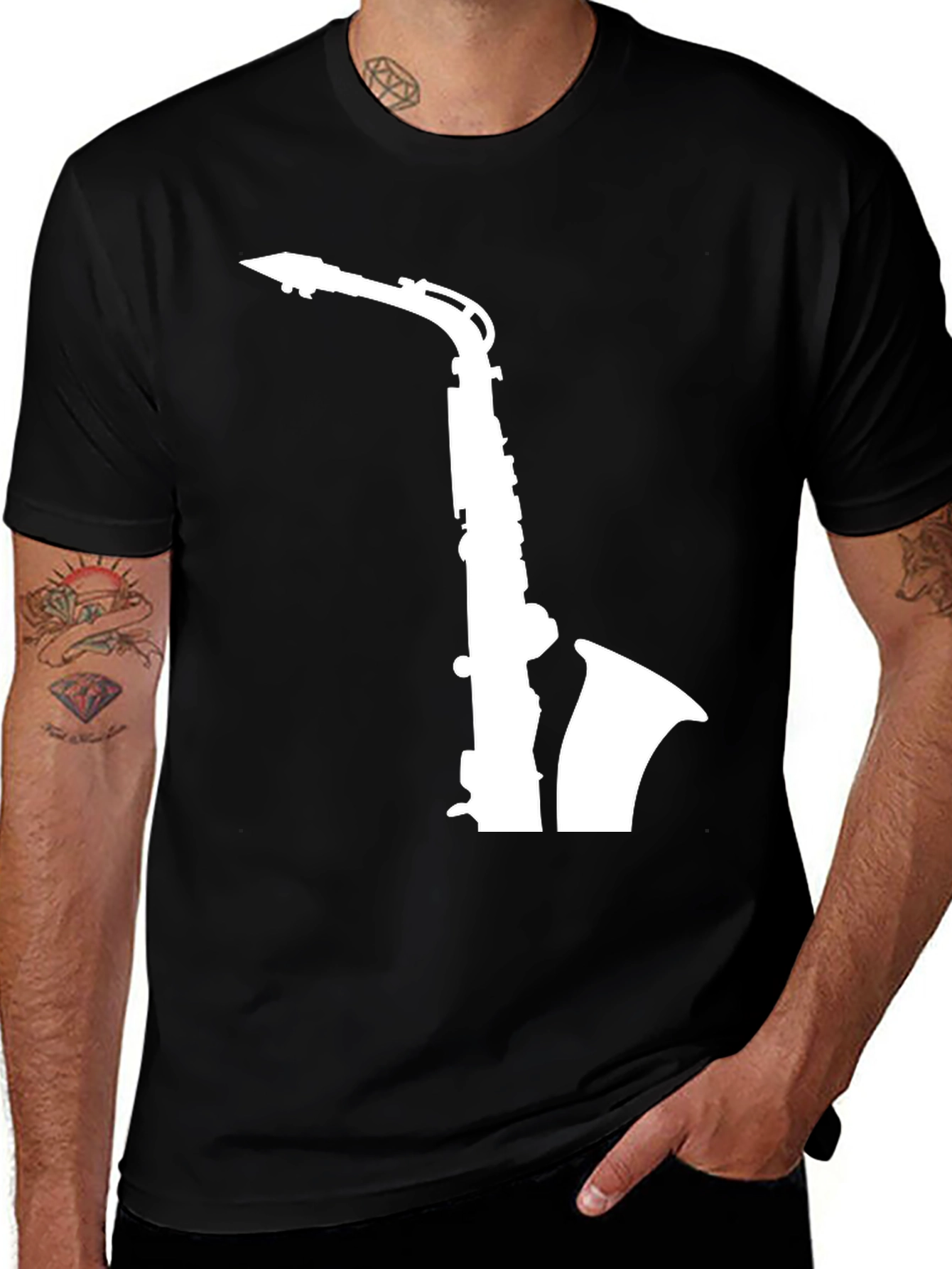 Saxophone Graphic Tee - Black Casual T-Shirt
