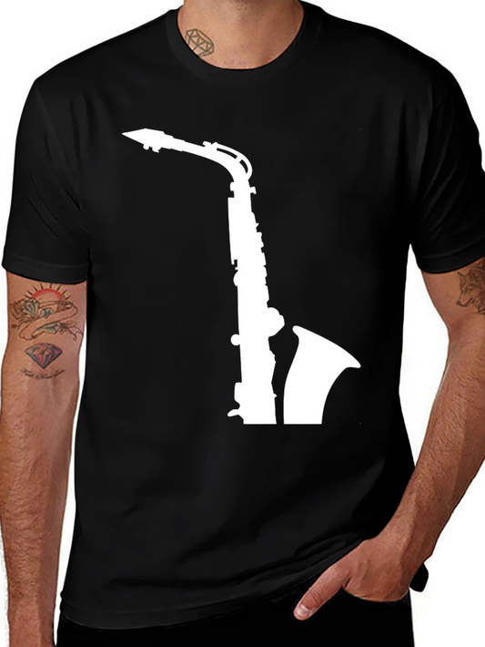 Saxophone Graphic Tee - Black Casual T-Shirt