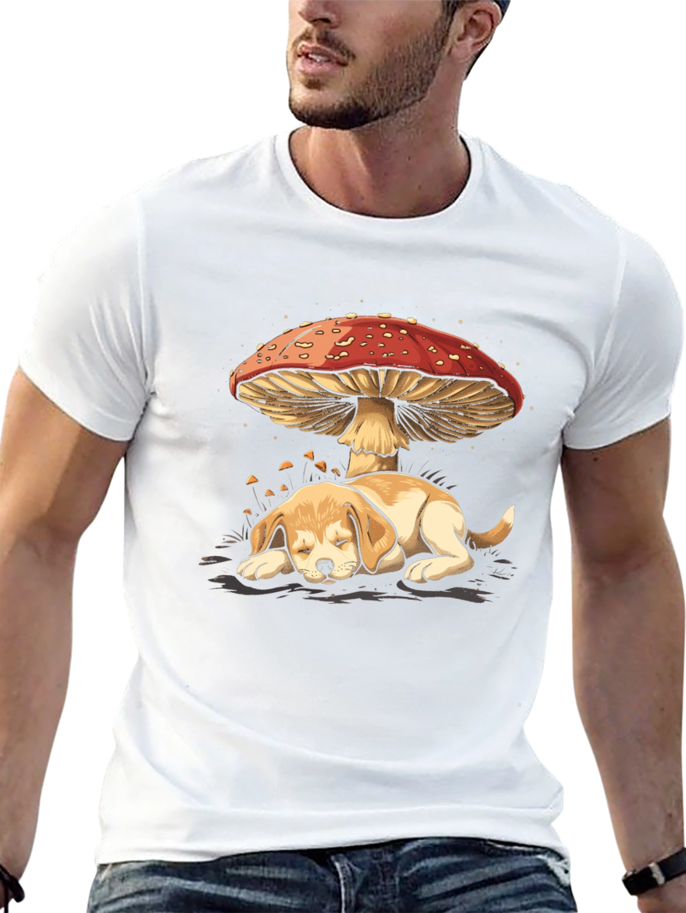 Dog Under Mushroom Graphic Tee - Unisex Black T-Shirt