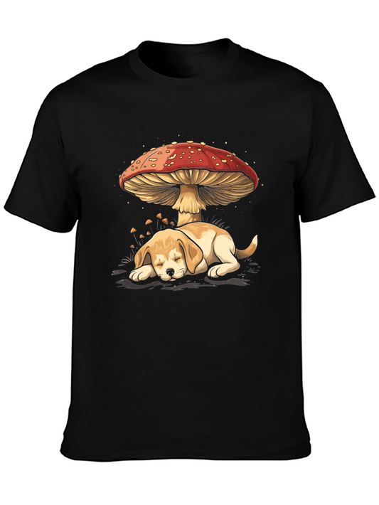 Dog Under Mushroom Graphic Tee - Unisex Black T-Shirt