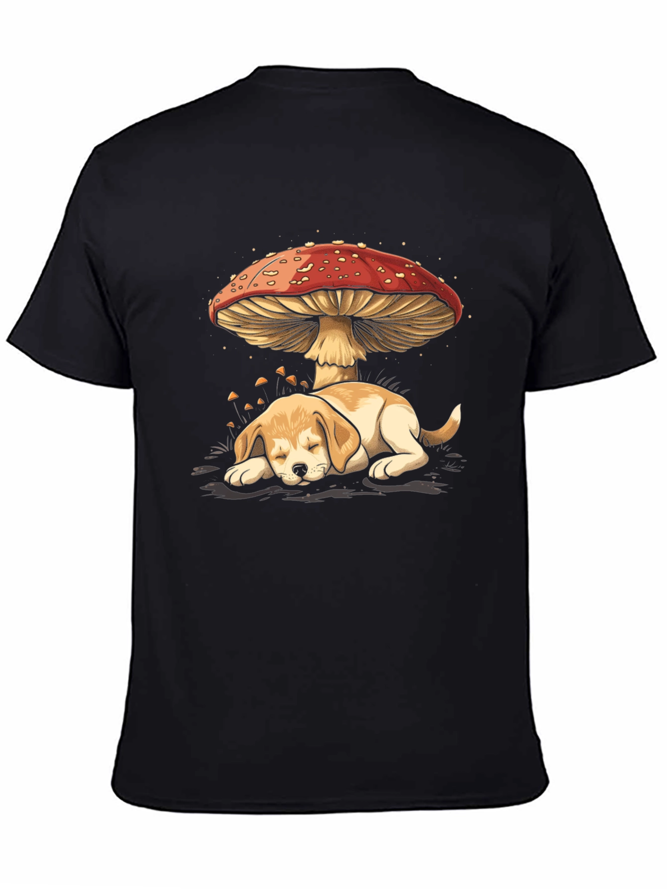 Dog Under Mushroom Graphic Tee - Unisex Black T-Shirt